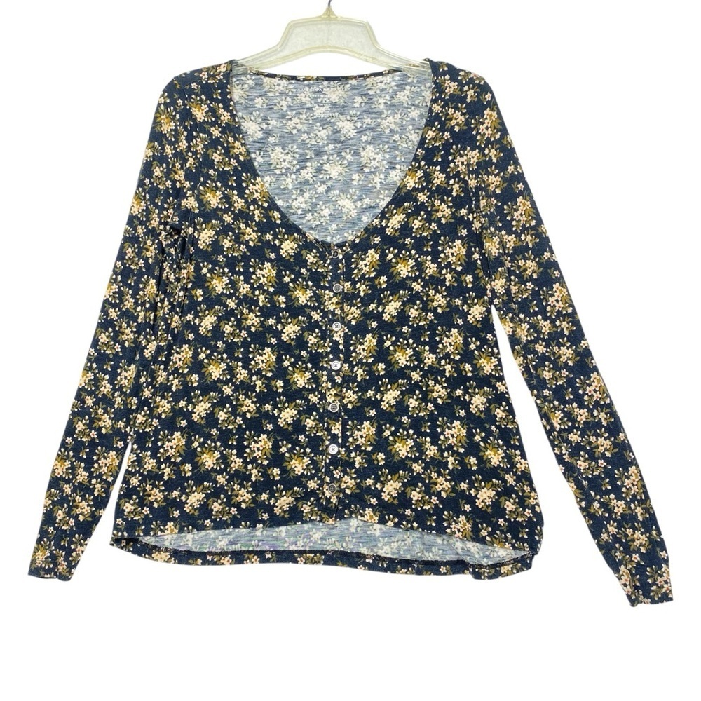 American Eagle Soft & Sexy Slub Ditsy Floral Top Women's XS Button Down Casual